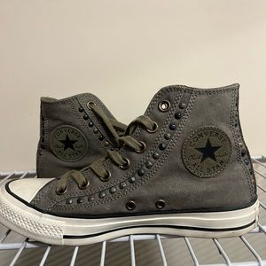 Army Green High Top Converse With Stud Details
